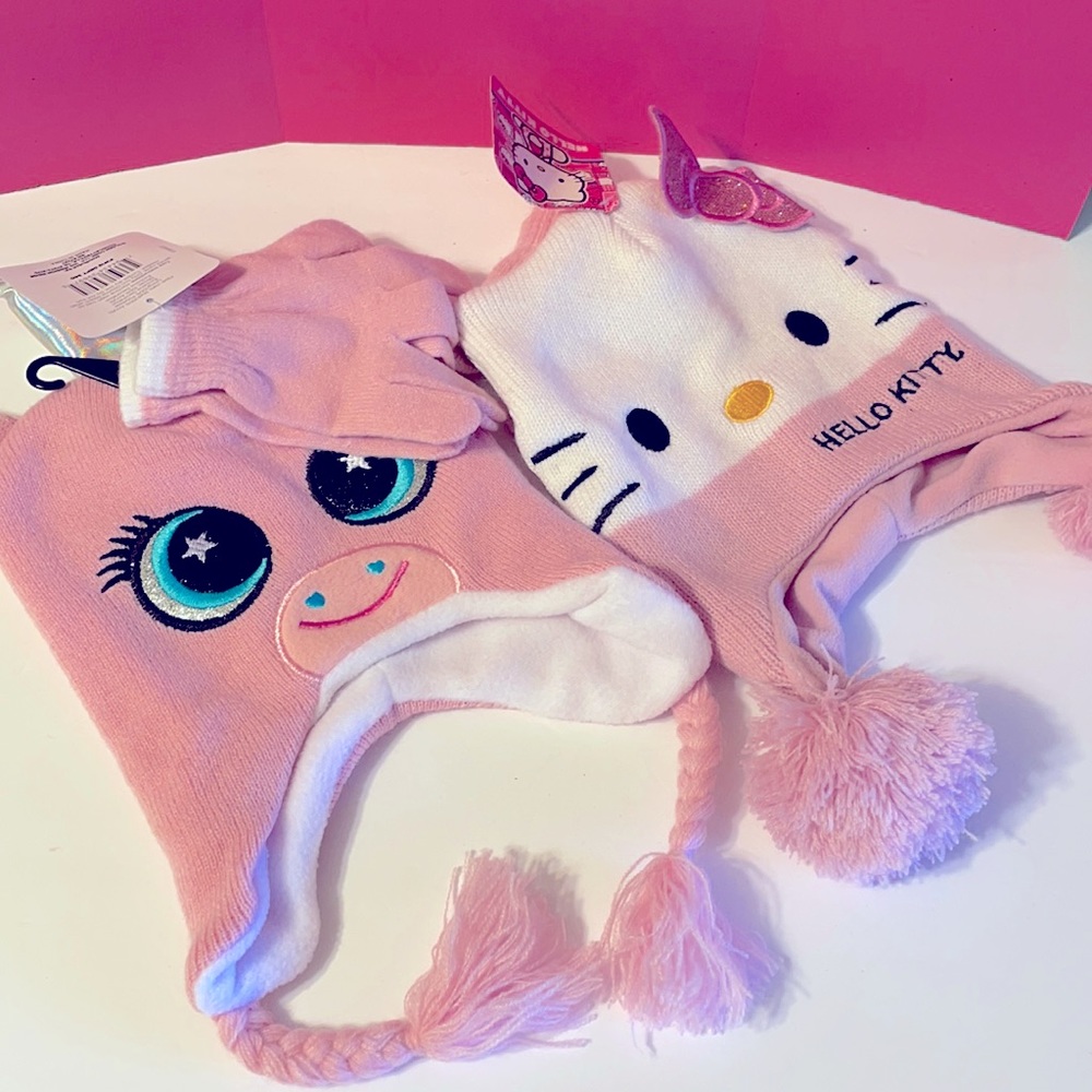 NWT 2 girls hats w/gloves set,1 is one size fits all, the other is toddler size